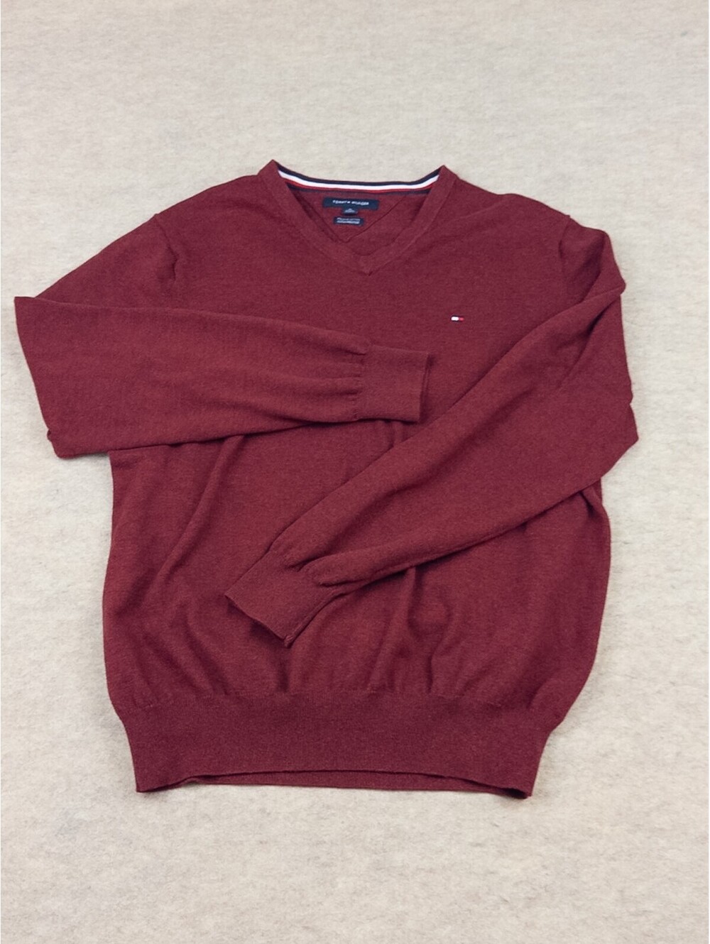 Tommy Hilfiger Men's Premium Cotton V-Neck Sweater XL Burgundy